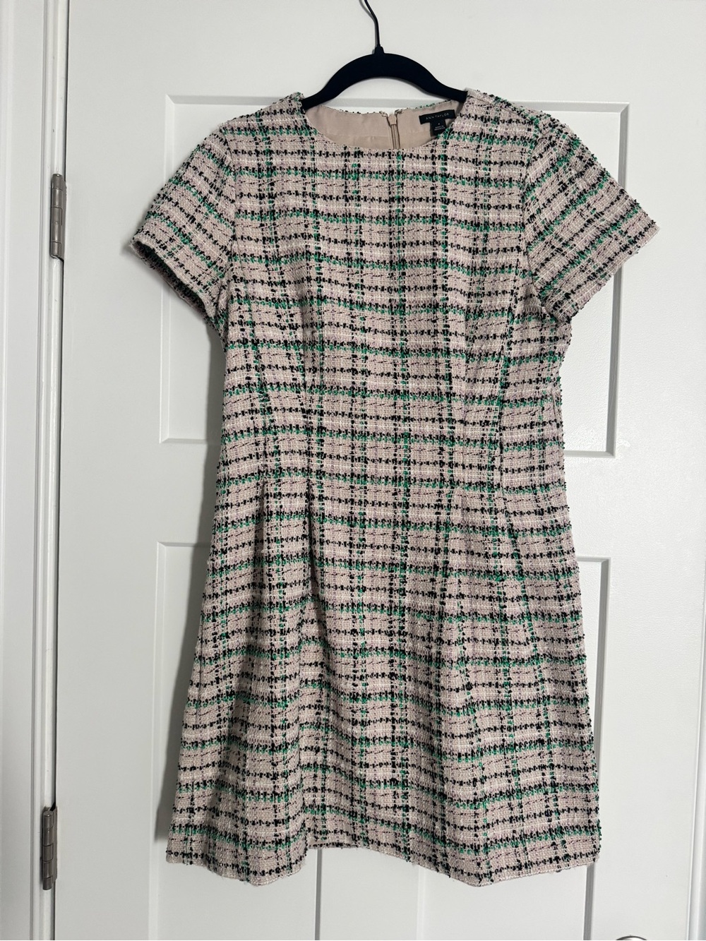 Ann Taylor Pink and Green Tweed Mini Dress - Size 4